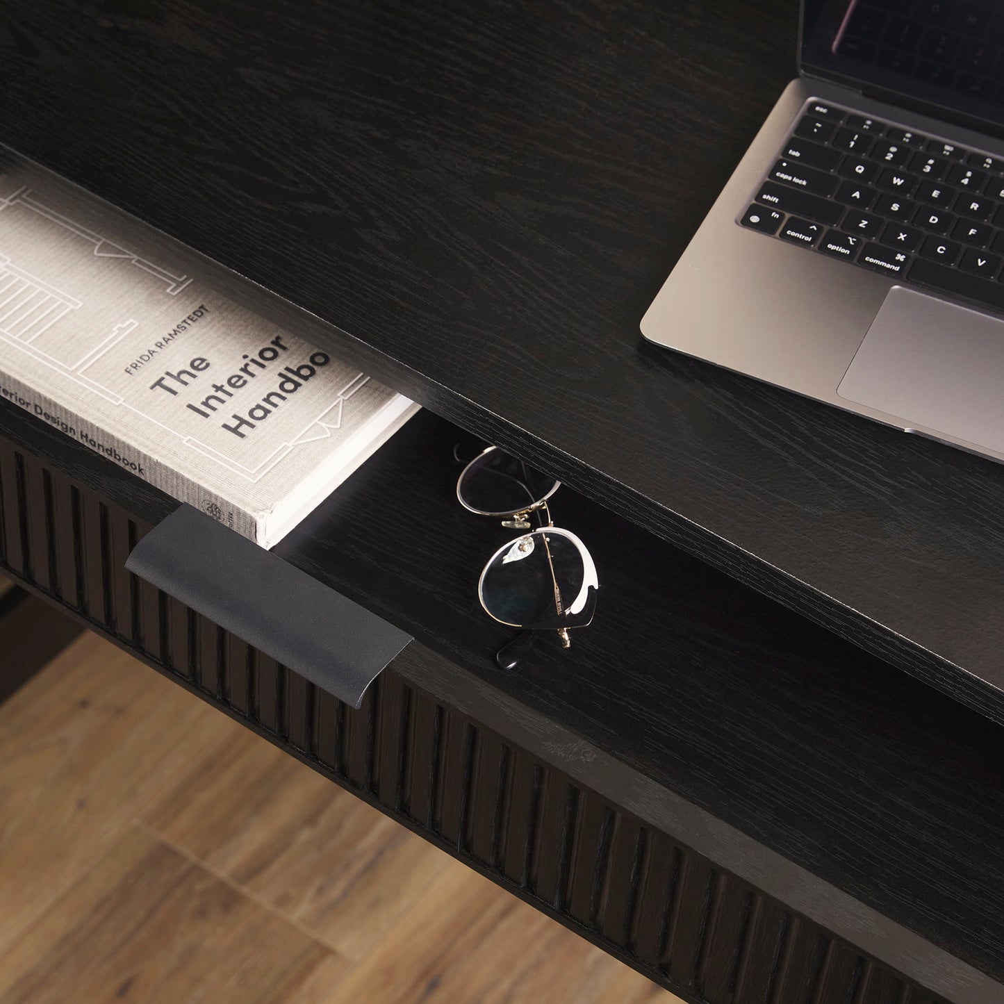 Transitional Reeded Writing Desk With Drawer - Black