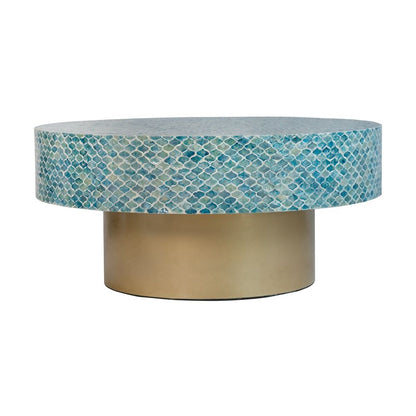 Unique Hyperion Capiz Inlay Drum Coffee Table With Pedestal Base - Multi