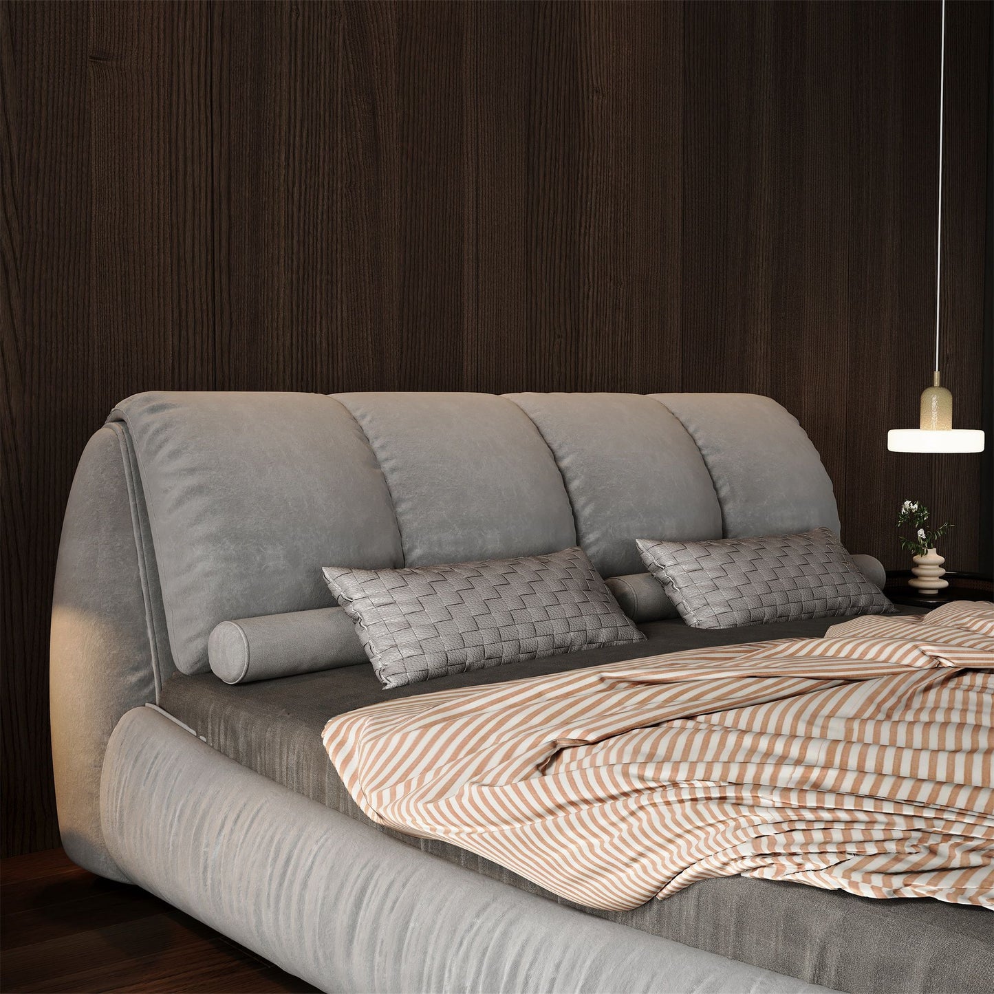 Queen Size Luxury Upholstered Platform Bed With Oversized Padded Backrest And Solid Wood Frame, Suitable For Multiple Heights Of Mattresses - Gray