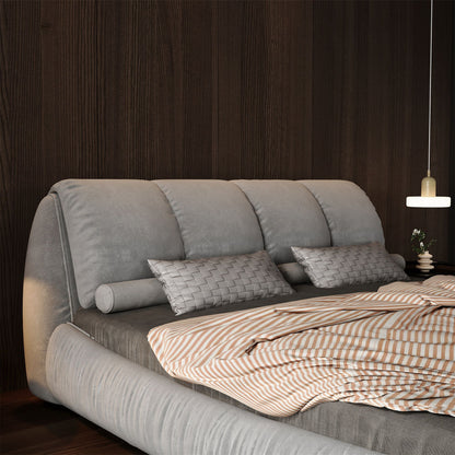 Queen Size Luxury Upholstered Platform Bed With Oversized Padded Backrest And Solid Wood Frame, Suitable For Multiple Heights Of Mattresses - Gray