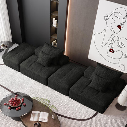 Modern Oversized Modular Sectional Sofa With 2 Ottoman And 2 Seat, Sparkling Chenille Fabric Soft Cushion Sofa With 4 Pillows, 4 Pieces Diy Combination Tufted Sofa, No Assembly Required - Black