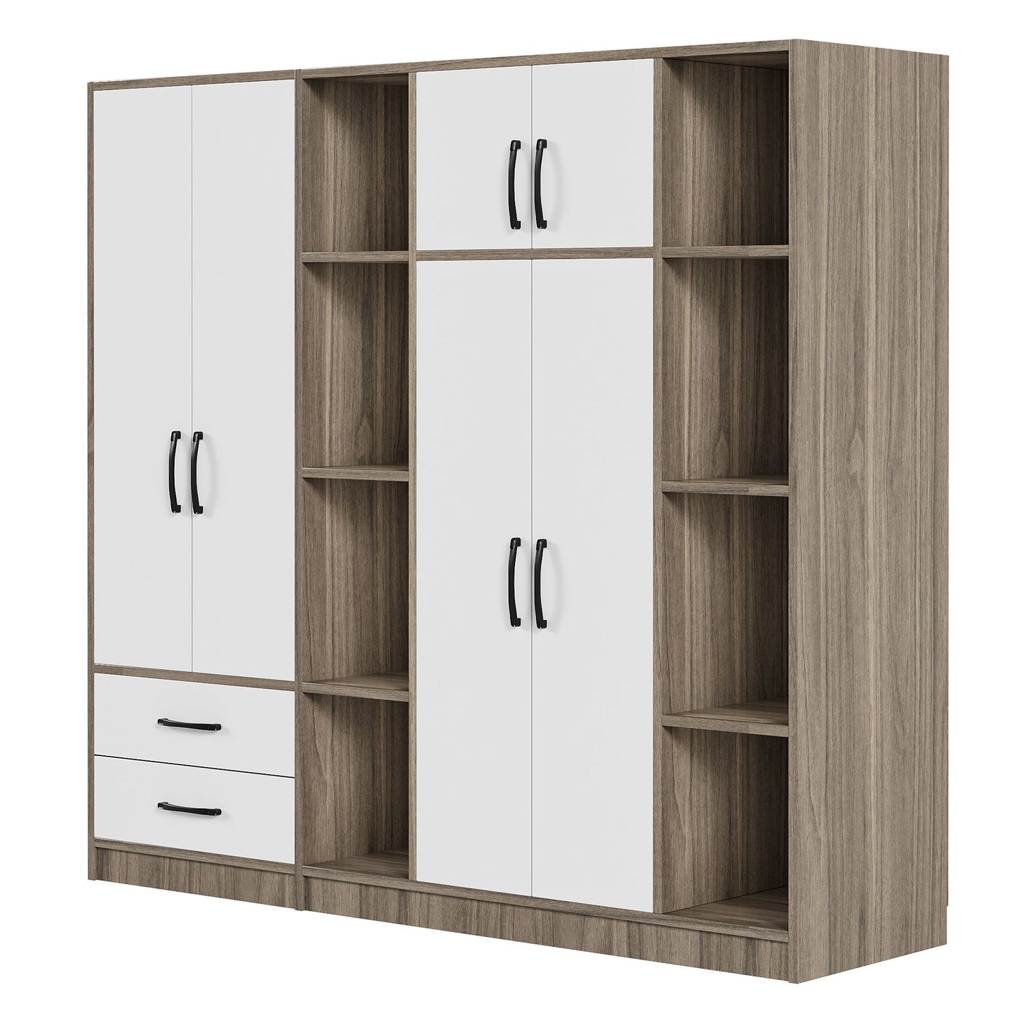 6 Door Wardrobe With Shelves And Drawers - Natural