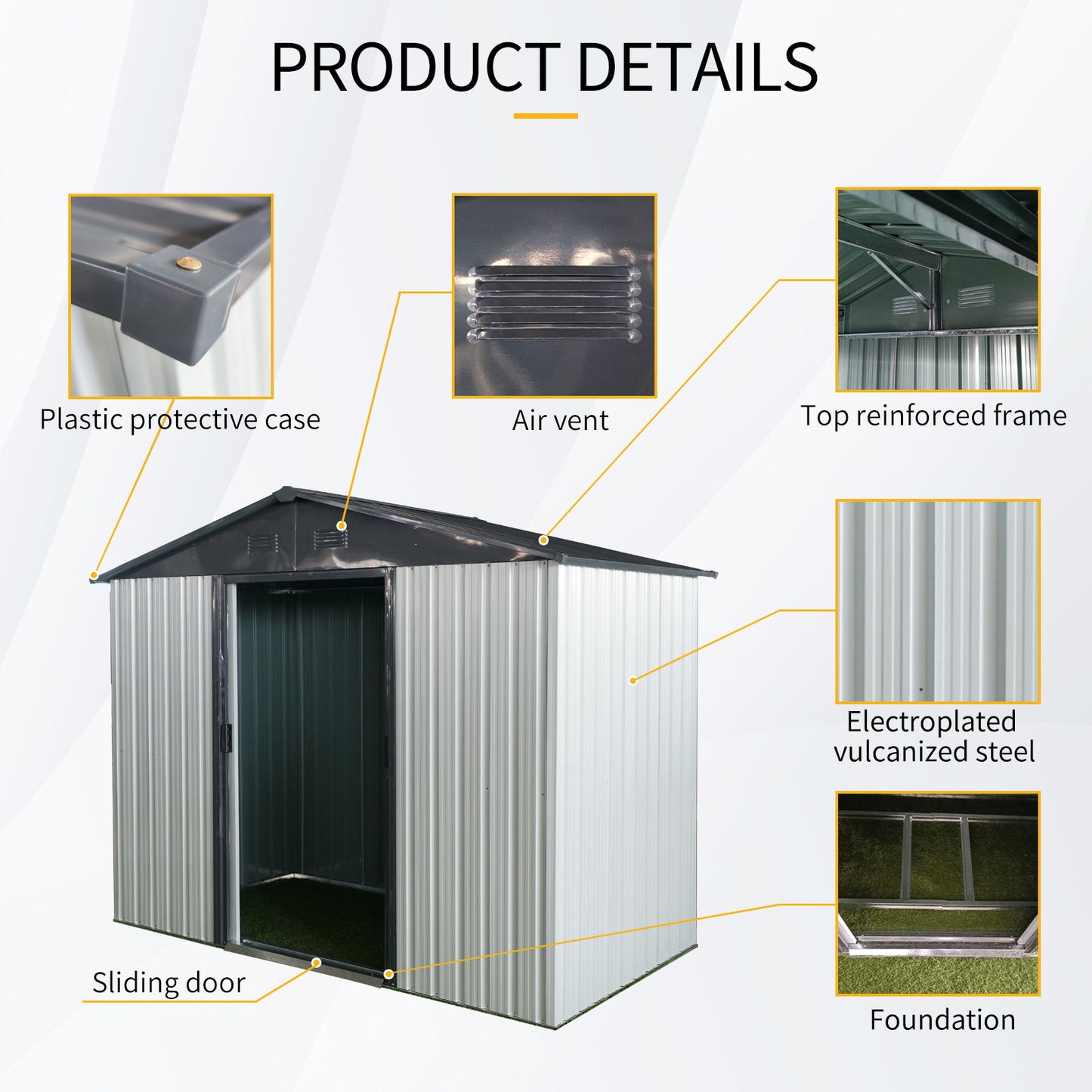 8Ft X 4Ft Outdoor Metal Storage Shed With Sliding Door And Foundation For Backyard, Patio, Lawn - White / Black