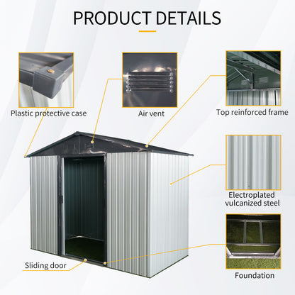 8Ft X 4Ft Outdoor Metal Storage Shed With Sliding Door And Foundation For Backyard, Patio, Lawn - White / Black