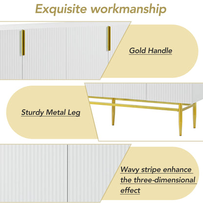 Modern Elegant 4 Door Sideboard Gold Metal Handle Buffet Cabinet For Dining Room, Living Room, Bedroom, Hallway - White