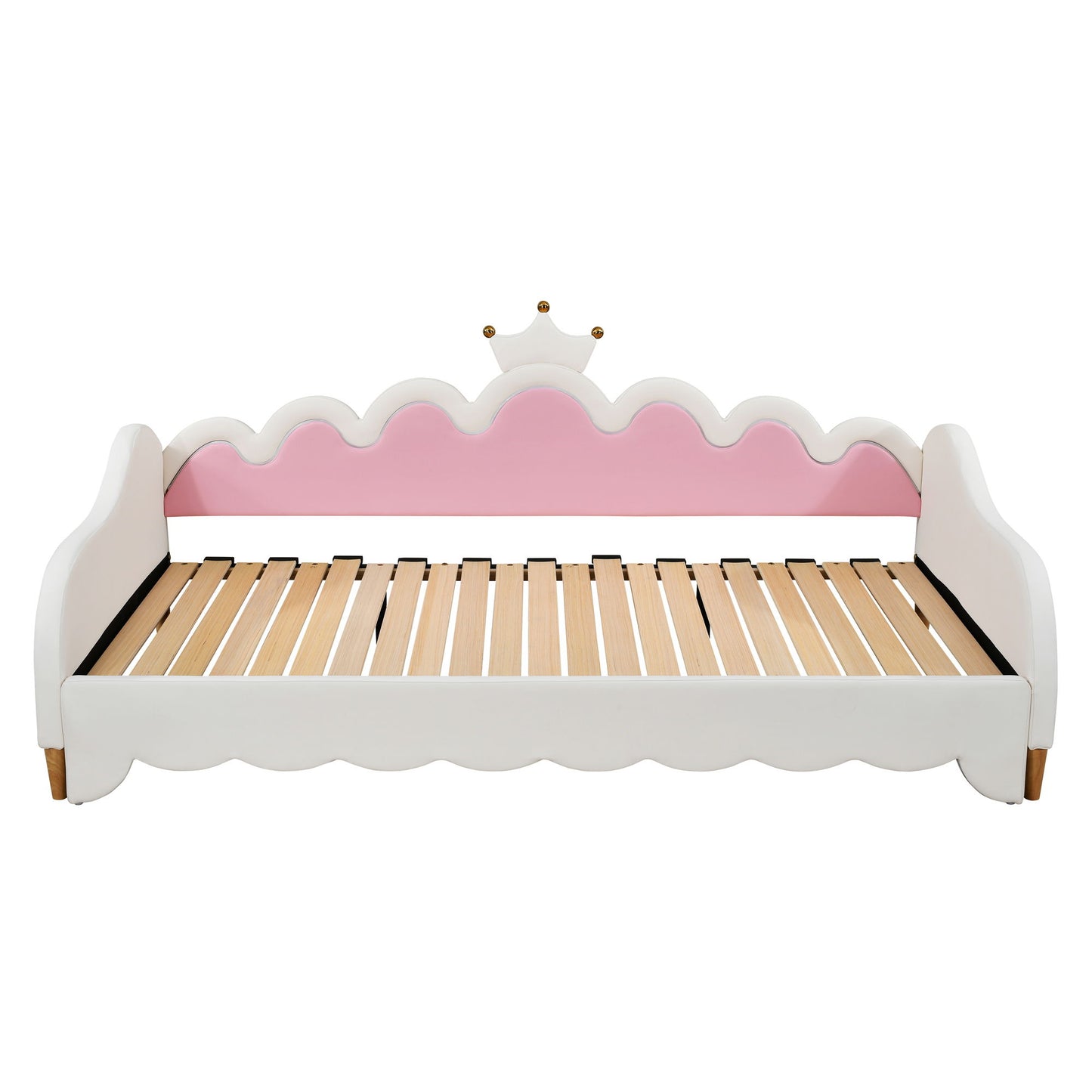 Twin Extending Daybed With LED Lights, Modern Upholstered Princess Daybed With Crown Headboard - White