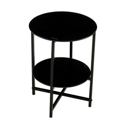 Tempered Glass End Table (Set of 2), Round Coffee Table For Bedroom Living Room Office - Black