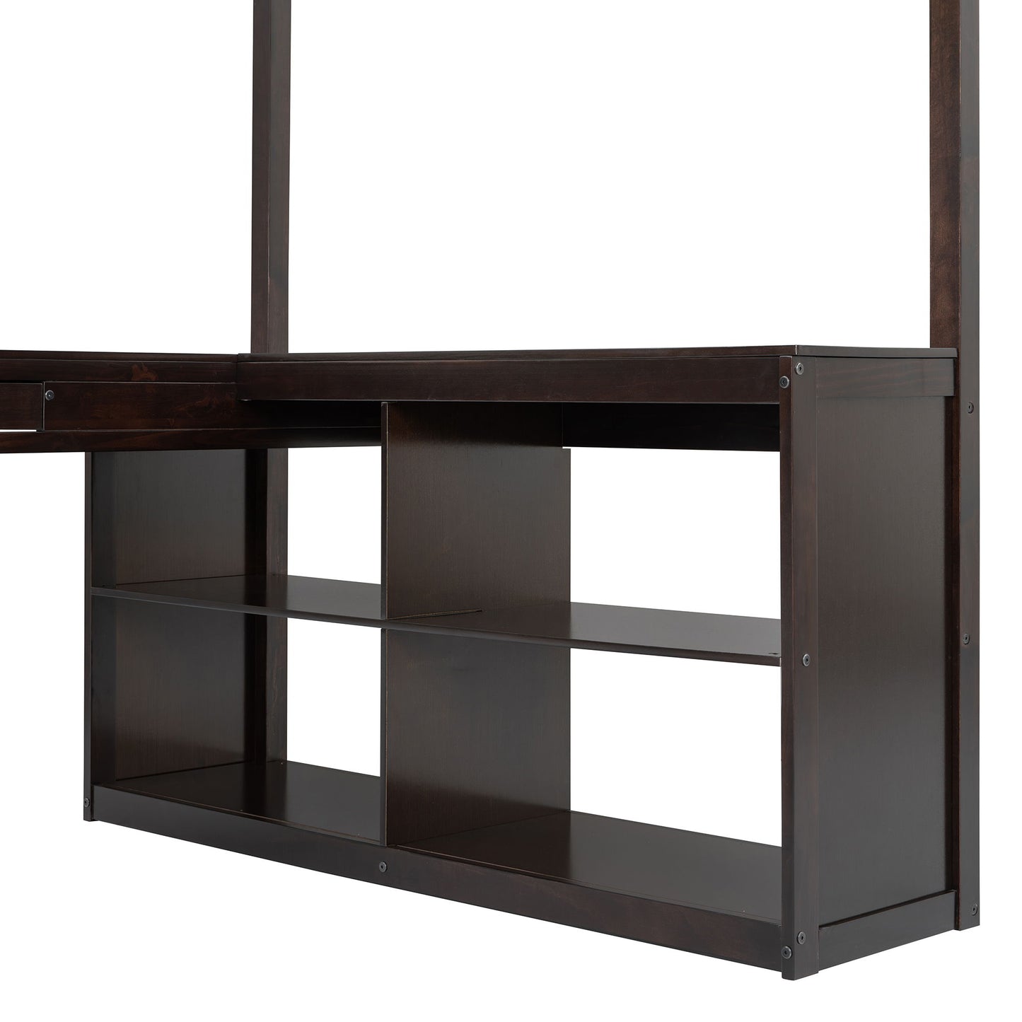 Full Loft Bed With U Shaped Desk, Storage Compartments And Tri Fold Mirror - Espresso
