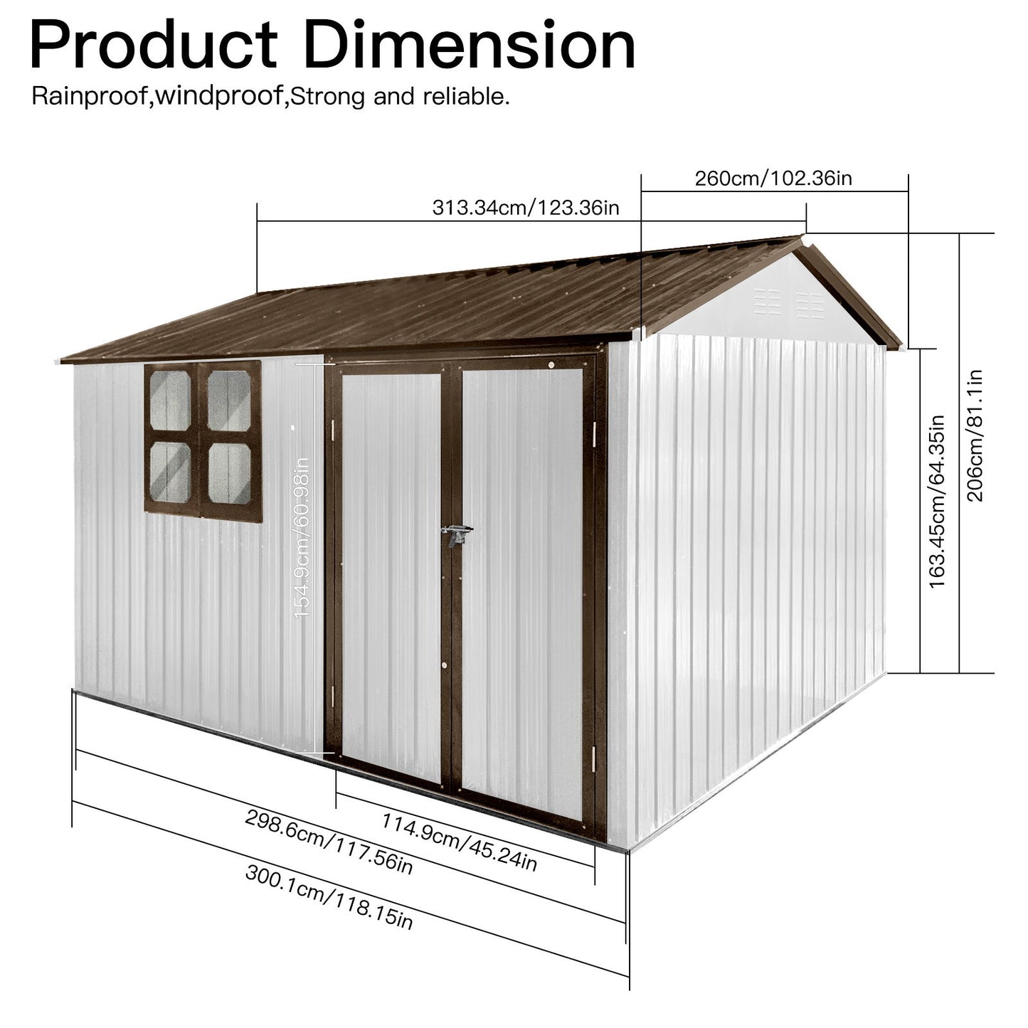 10'x8' Garden Sheds Outdoor Storage Sheds With Window - White / Coffee