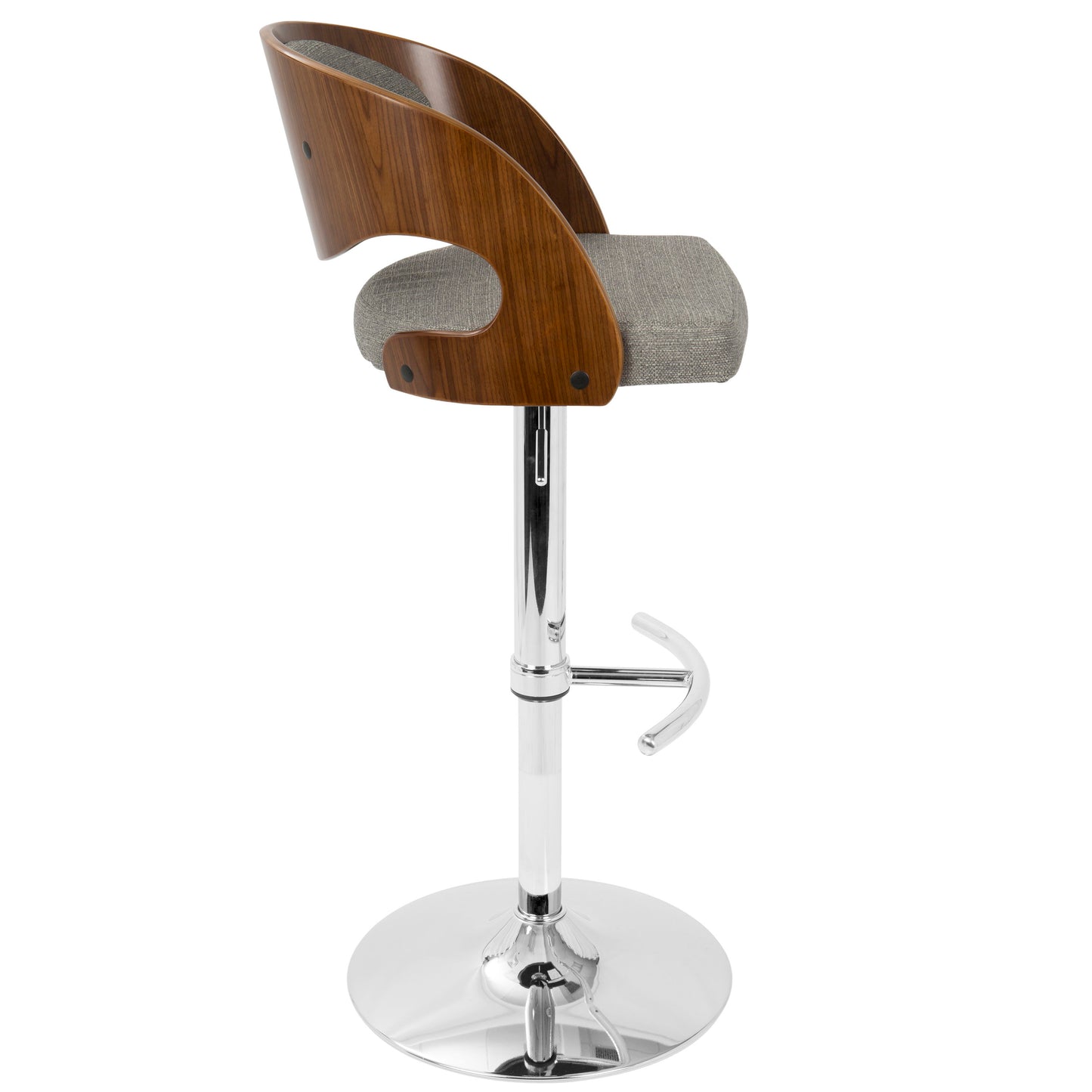 Pino - Mid-Century Modern Adjustable Barstool With Swivel - Walnut / Gray