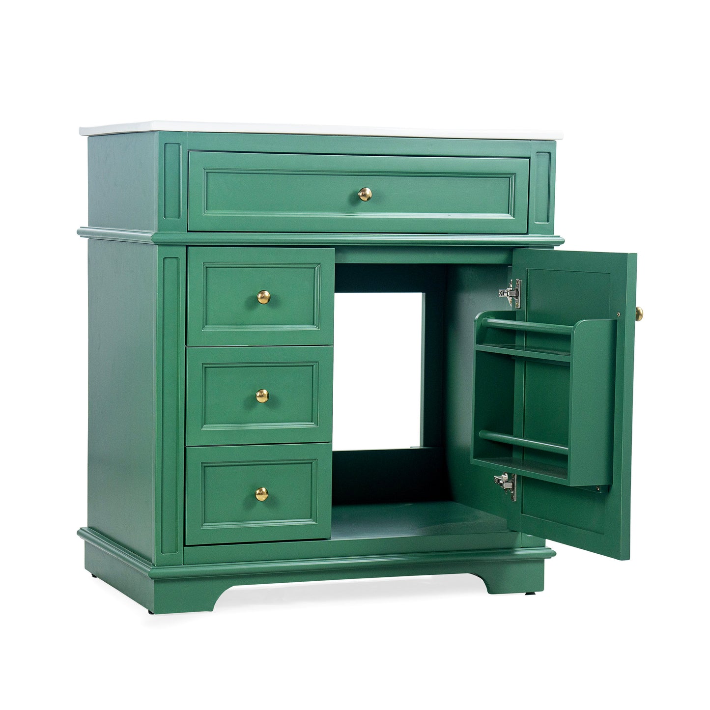 30" Bathroom Vanity With Sink, 1 Tip Out Drawer, 3 Drawers, Door Shelf, Soft Closing Door - Green