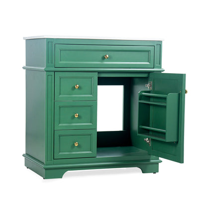 30" Bathroom Vanity With Sink, 1 Tip Out Drawer, 3 Drawers, Door Shelf, Soft Closing Door - Green