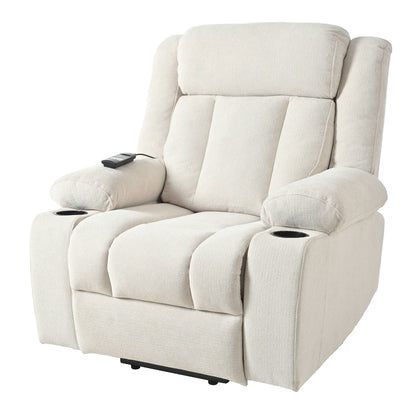 Power Lift Recliner Chair - Fabric Single Sofa With Extended Footrest, Remote Control, Cup Holders, And Side Pockets For Living Room Or Home Theater - Light Gray