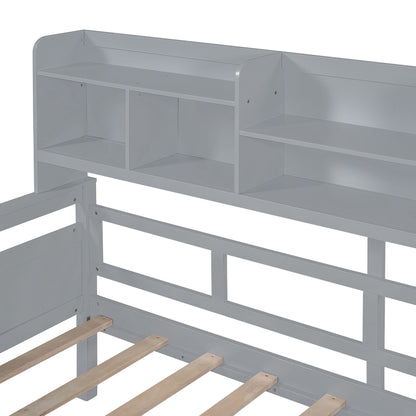 Full Size Daybed, Slat Support, With Bedside Shelf And 2 Drawers - Gray
