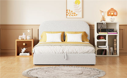 Full Size Upholstered Platform Bed With Hydraulic Storage System - White