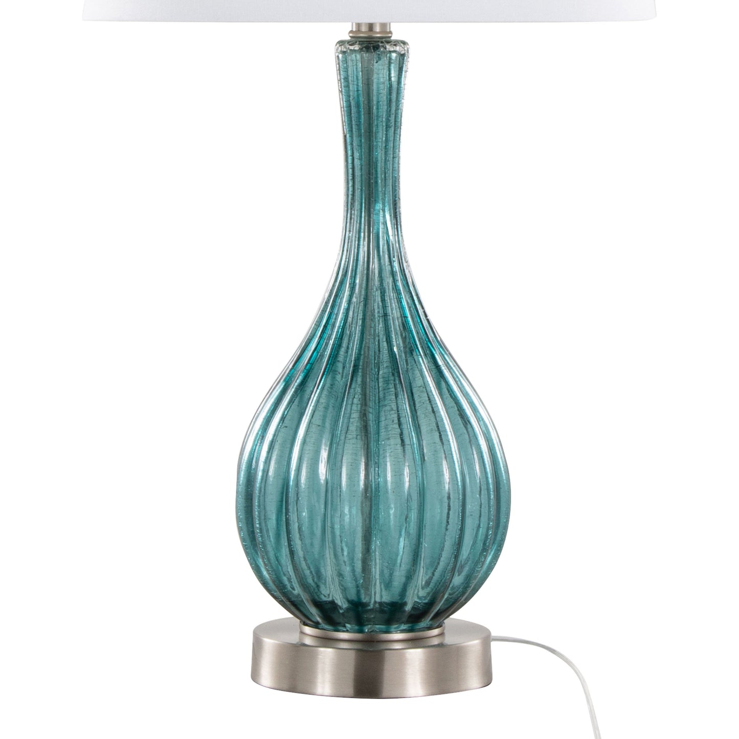 Jenny - Contemporary Table Lamp (Set of 2) - Clear Sapphire Blue Crackle / Nickel / White