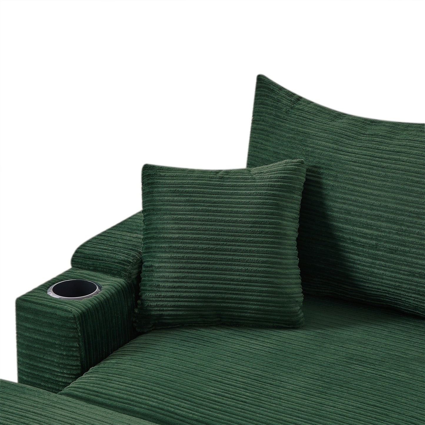 Modern Style Single Sofa Sofa Couch With Storage Space, A Movable Ottoman, Two USB Ports, Two Cup Holders, A Phone Holder For Living Room - Green