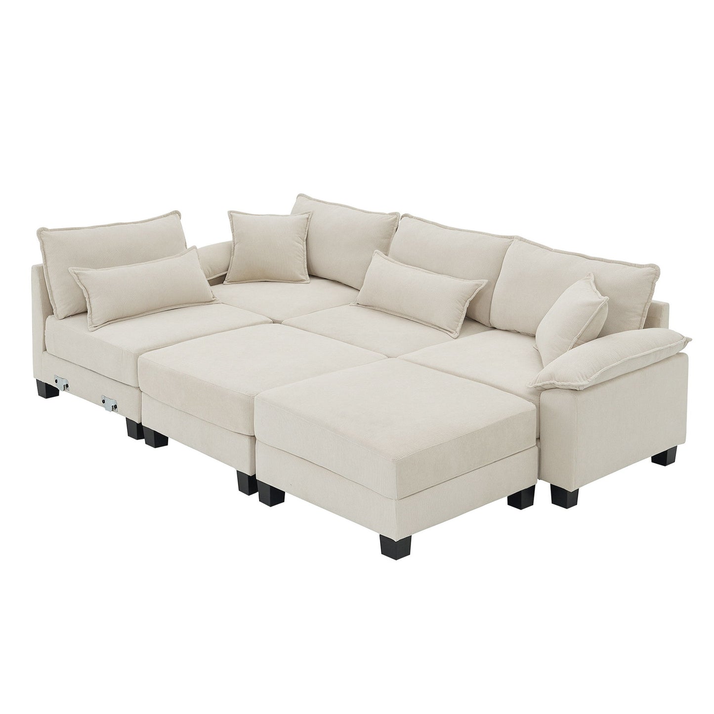 Wide Seat Modular Sectional Bed Sleeper Couch Set With Armrest Pillow 6 Seat, Free Combination Sofa With Ottomans Oversized - Beige