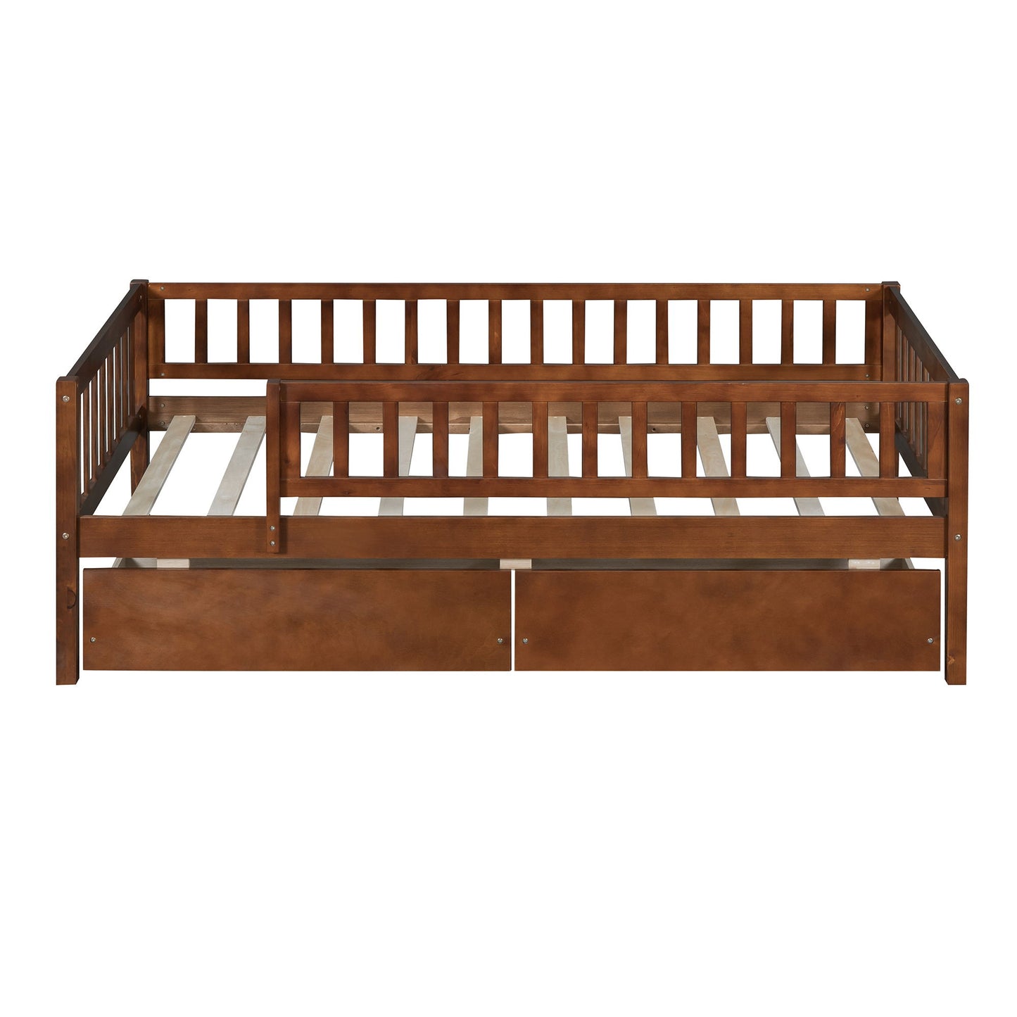 Twin Size Daybed Bed With Two Drawers - Walnut