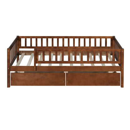 Twin Size Daybed Bed With Two Drawers - Walnut