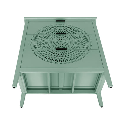 3 Drawer Storage Cabinet With Hollow Carved Design And Metal Handles, Chest For Entryway, Living Room Or Bedroom - Light Green