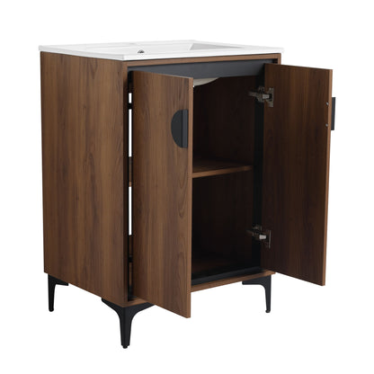 Modern 24'' Bathroom Vanity With Top Sink Storage Cabinet - Brown