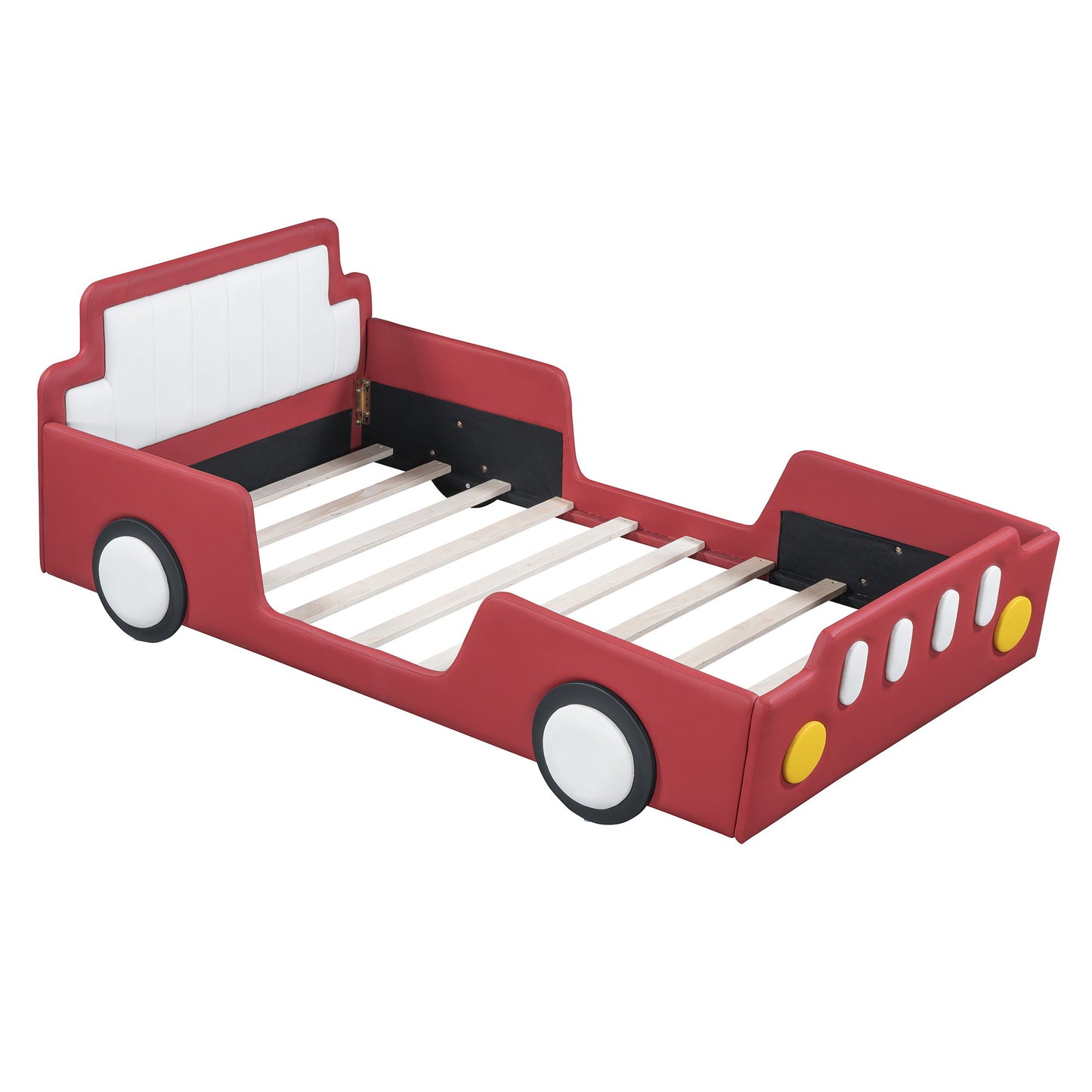Twin Size Race Car Shaped Platform Bed & Wheels - Red