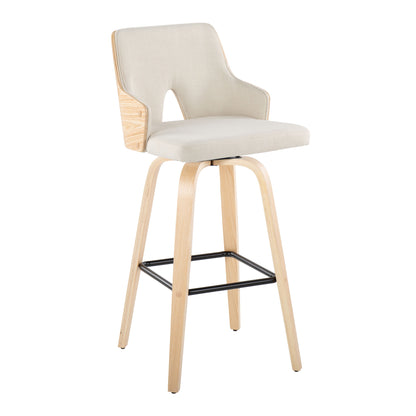 Stella - Contemporary Fixed Height Barstool With Swivel Square Footrest (Set of 2) - Natural / Cream