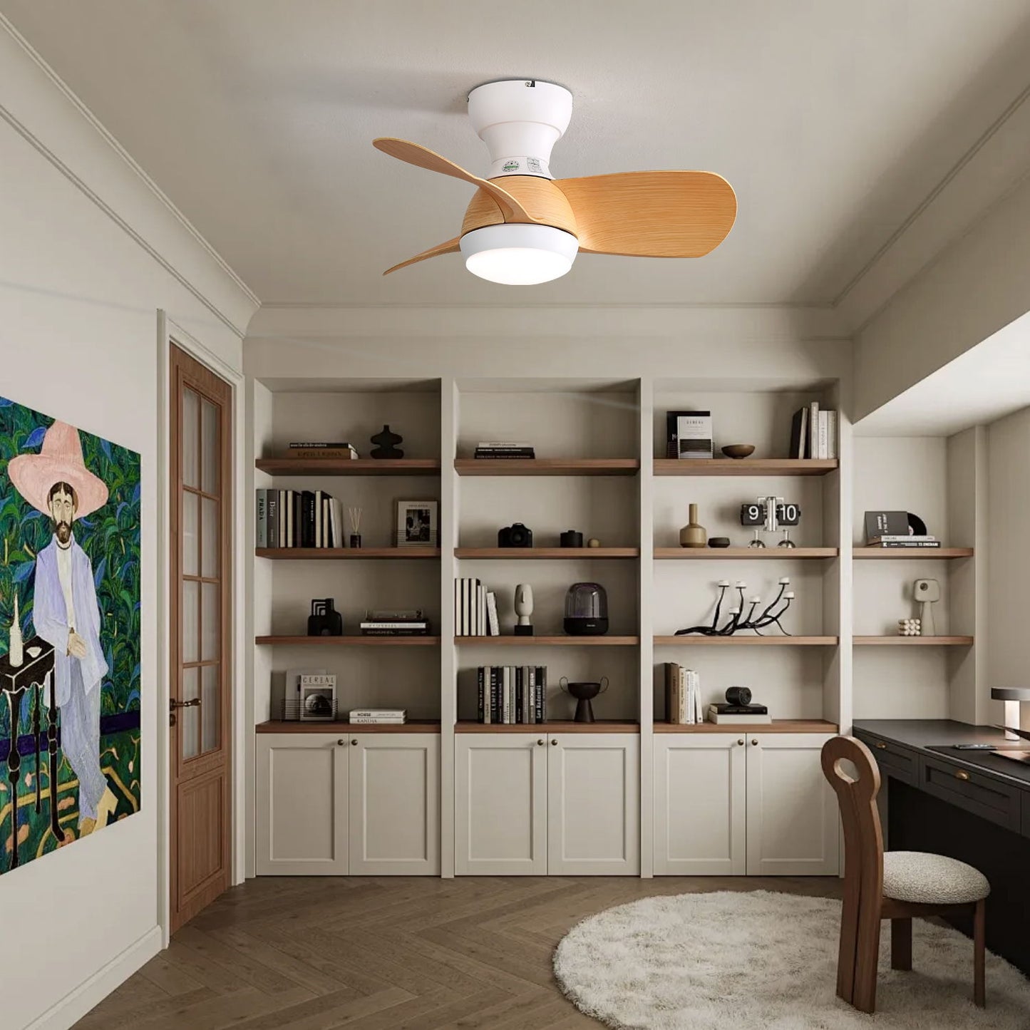 23" Mini Led Ceiling Fan With 3 Color Dimmable 3 ABS Blades Remote Control Dc Motor For Bedroom - White