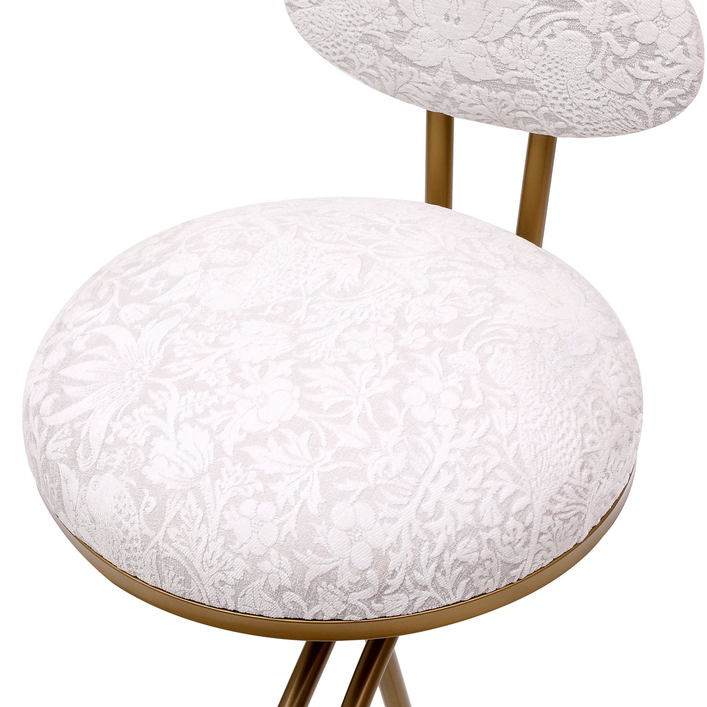 Modern S Shaped Bar Stools (Set of 2) With Backrest Floral Print Upholstered Dining Chairs Counter Height For Kitchen Island - Gold & White Print