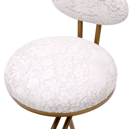 Modern S Shaped Bar Stools (Set of 2) With Backrest Floral Print Upholstered Dining Chairs Counter Height For Kitchen Island - Gold & White Print