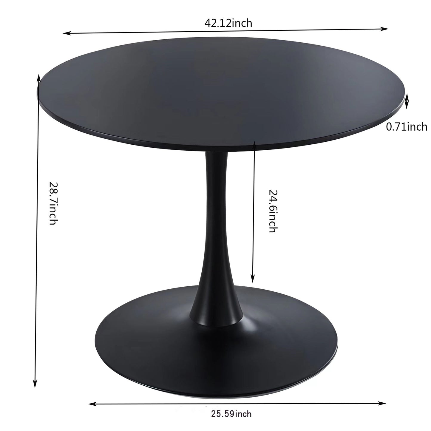 Tulip Table Mid-Century Dining Table For 4-6 People With Round MDF Table Top, Pedestal Dining Table, End Table Leisure Coffee Table - Black