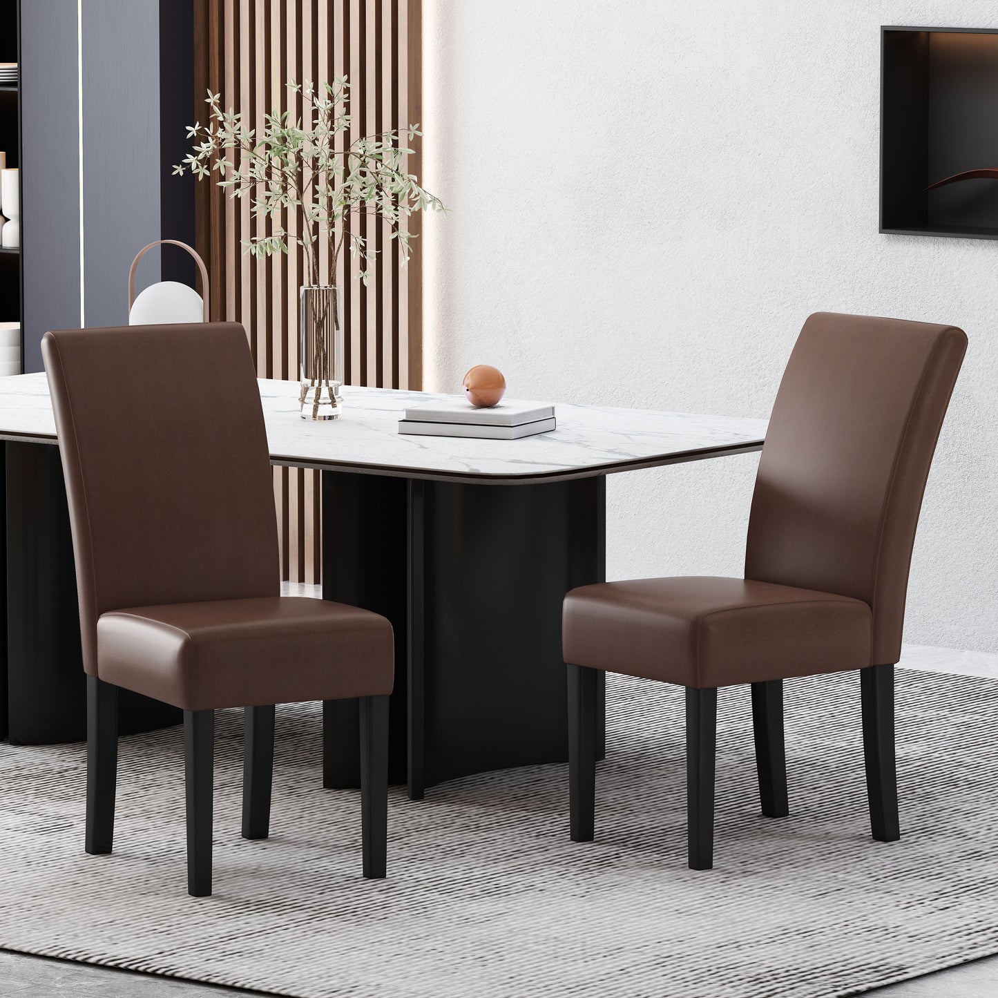 Contemporary Dining Chair (Set of 2) With Upholstery And Rubberwood Legs - Dark Brown