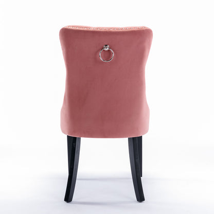 Nikki - Modern, High-End Tufted Solid Wood Contemporary Velvet Upholstered Dining Chair With Wood Legs Nailhead Trim (Set of 2) - Pink