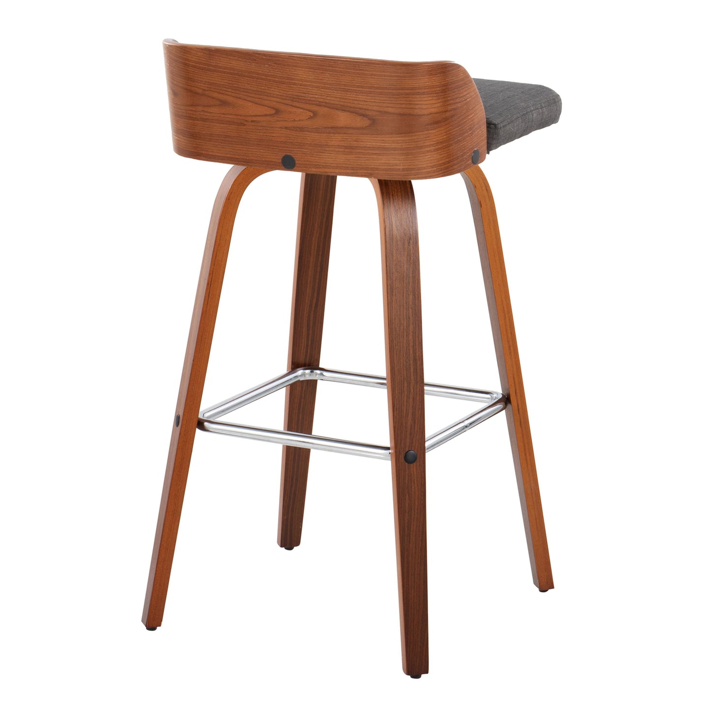 Maya - Mid-Century Modern Fixed Height Barstool With Swivel With Square Footrest (Set of 2) - Walnut / Charcoal