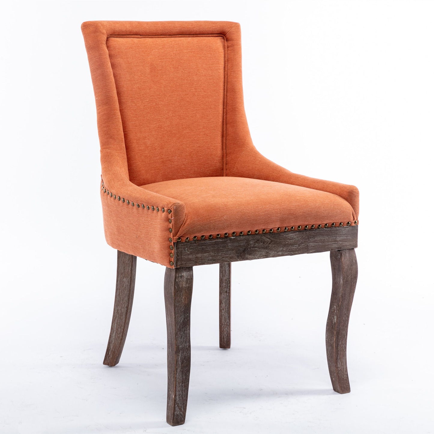 Ultra Side Dining Chair,Thickened Fabric Chairs With Neutrally Toned Solid Wood Legs, Bronze Nail Head (Set of 2) - Orange