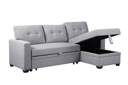 Upholstered Pull Out Sectional Sofa With Chaise - Light Gray