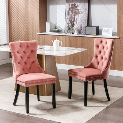 Nikki - Modern, High-End Tufted Solid Wood Contemporary Velvet Upholstered Dining Chair With Wood Legs Nailhead Trim (Set of 2) - Pink