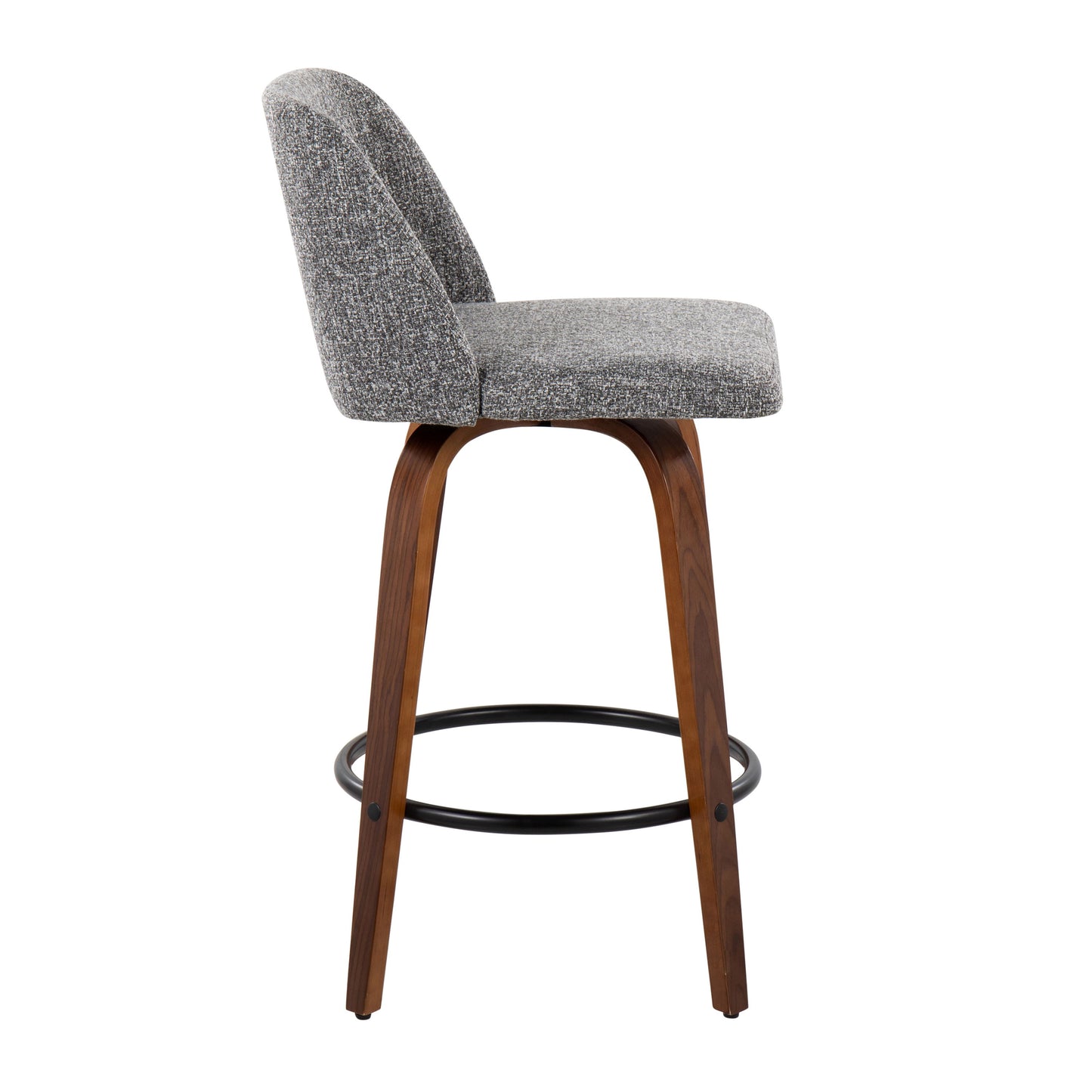 Toriano - Mid-Century Modern Fixed-Height Counter Stool With Round Footrest (Set of 2) - Walnut / Gray