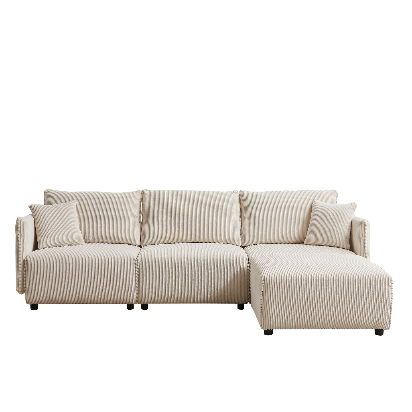 Multi Module Combination Style Sofa For Living Room And Other Lounge Spaces, Modern Minimalist Corduroy Combination Sofa With 2 Comfort Cushions With USB & C Charging Ports, 2 Sets - Beige