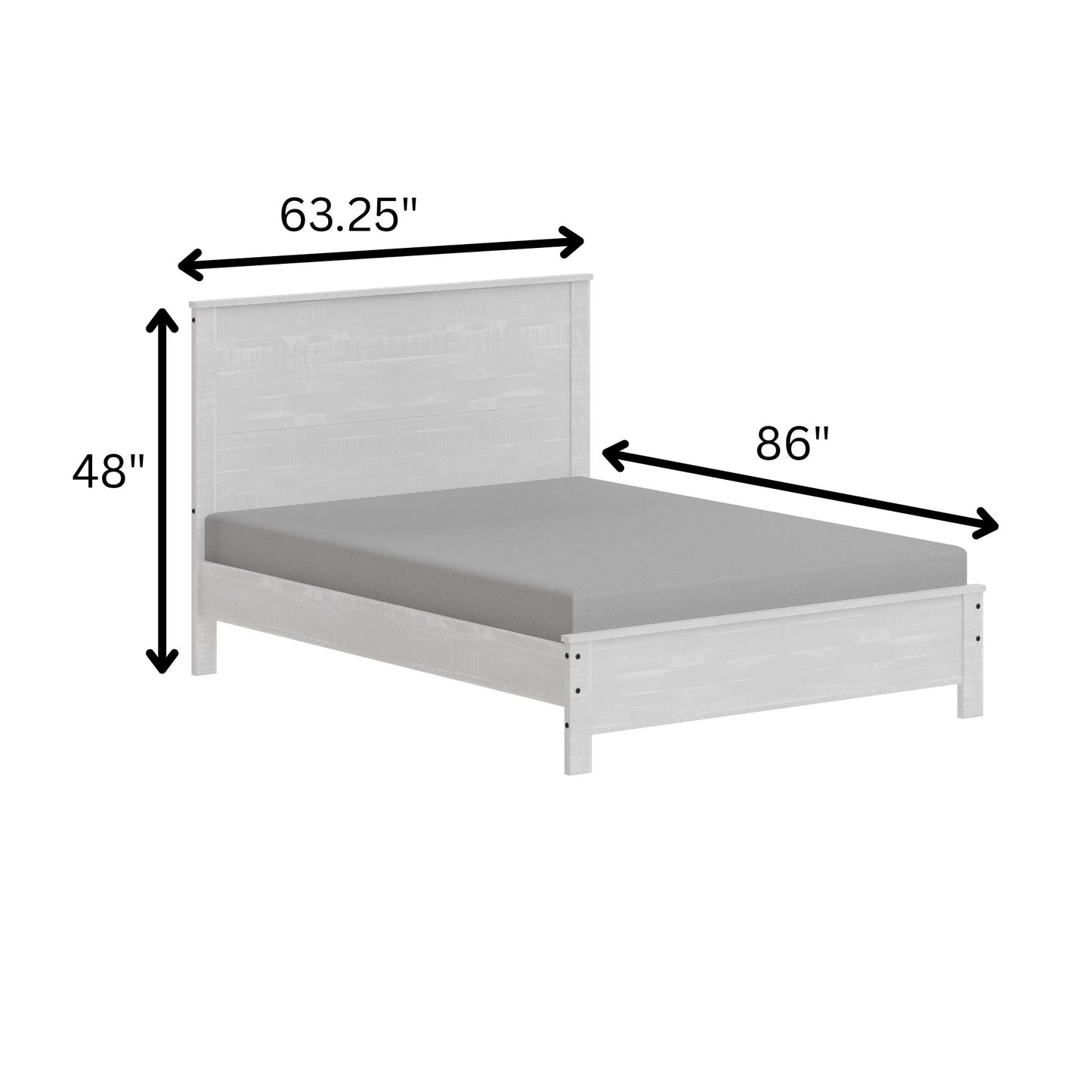 Albany - Queen Bed Frame With Headboard, Heavy Duty Modern Rustic Design - White
