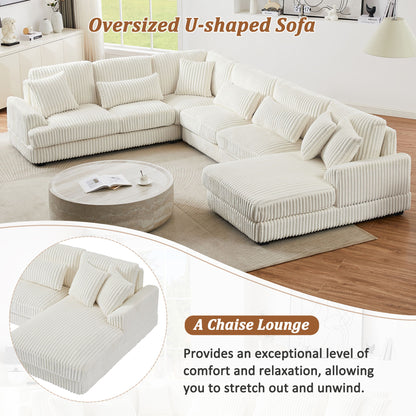 Oversized Sectional Sofa U - Shaped Sofa Couch Modern Sofa Upholstered In Soft Corduroy With A Chaise Lounge For Living Room - Beige