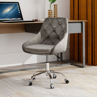 Modern Velvet Fabric Dining Chair With Chrome Legs, Soft And Comfortable, Lift Adjustment, Space Saving - Gray