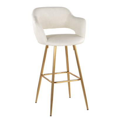 Margarite - Contemporary Fixed Height Barstool With Square Footrest (Set of 2) - Gold / Cream