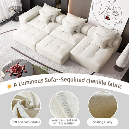 Modern Oversized Modular Sectional Sofa, Sparkling Chenille Fabric Soft Cushion Sofa With 6 Pillows, 6 Pieces Diy Combination Tufted Sofa, No Assembly Required - Beige