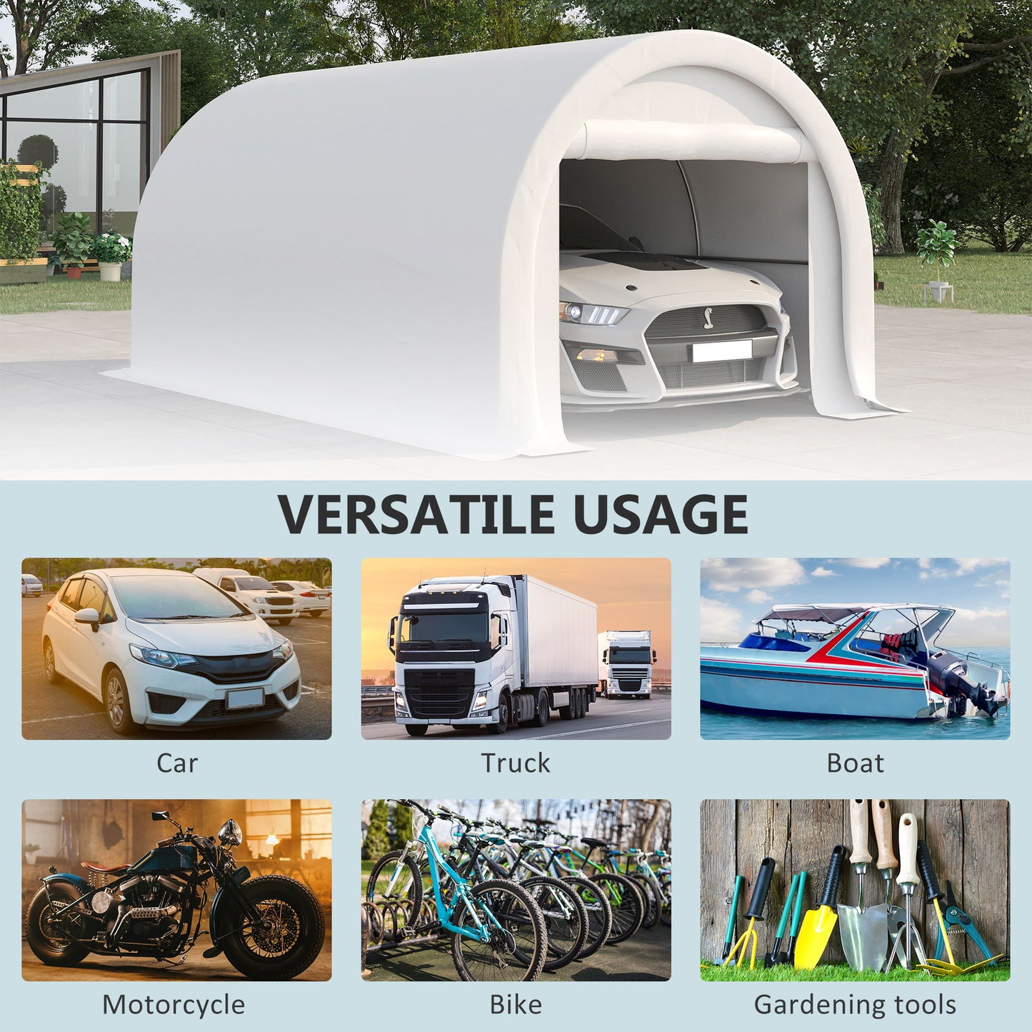 Outsunny - 10' x 16' Carport, Heavy Duty Portable Garage Storage Tent With Large Zippered Door, Anti-Uv Pe Canopy Cover For Car, Truck, Boat, Motorcycle, Bike, Garden Tools, Outdoor Work - White