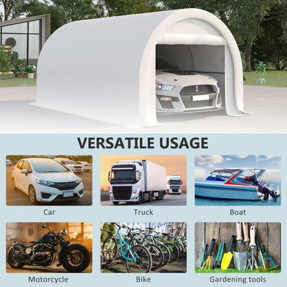 Outsunny - 10' x 16' Carport, Heavy Duty Portable Garage Storage Tent With Large Zippered Door, Anti-Uv Pe Canopy Cover For Car, Truck, Boat, Motorcycle, Bike, Garden Tools, Outdoor Work - White