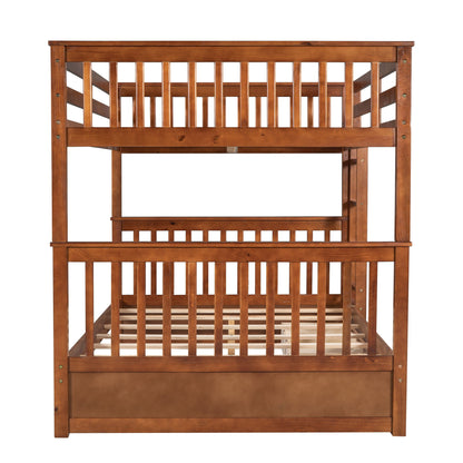Full Over Full Bunk Bed With Ladders And 2 Storage Drawers - Walnut