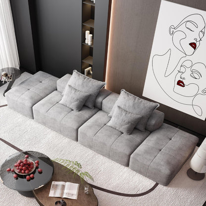 Modern Oversized Modular Sectional Sofa With 2 Ottoman And 2 Seat, Sparkling Chenille Fabric Soft Cushion Sofa With 4 Pillows, 4 Pieces Diy Combination Tufted Sofa, No Assembly Required - Gray