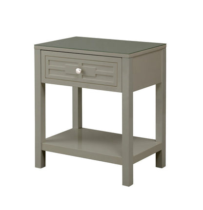 Dylan - Wooden End Side Table Nightstand With Glass Top And Drawer - Taupe
